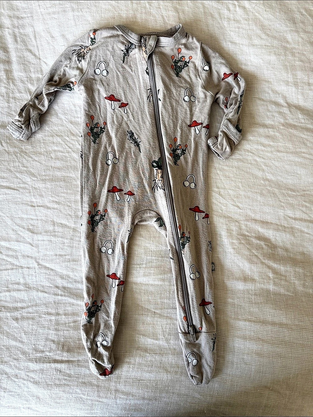 Kyte BABY Zippered Footie in Mushroom Brown Floral